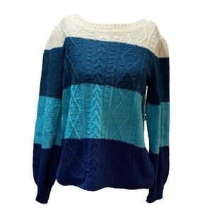 St. John's Bay Striped Knit Sweater, Women's Size M, Blue Multi